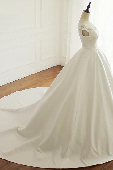 TsClothzone Simple A-Line Satin Jewel Ruffle Wedding Dress Tulle Lace Appliques Sleeveless Bridal Gowns On Sale_4