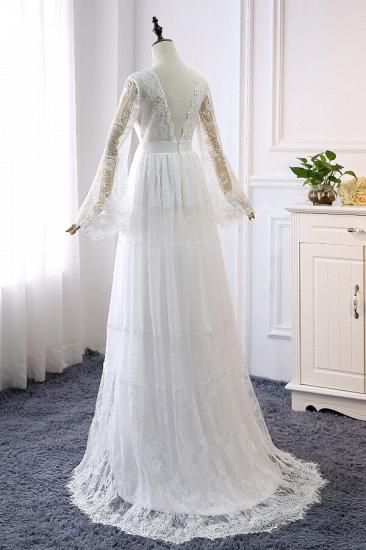 Chic Empire Lace Tulle Wedding Dress | Long Sleeves V-Neck Appliques Bridal Gowns_3