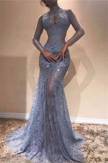 Gorgeous High-Neck Lace Evening Dress | Mermaid Long Sleeve Prom Dress