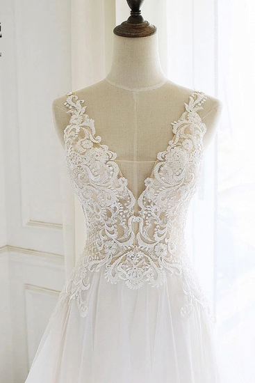TsClothzone Gorgeous White Tulle Lace Long Wedding Dress Sleeveless Custom Size Bridal Gowns On Sale_4