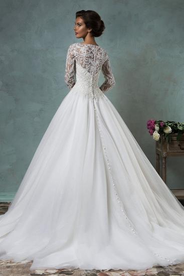 New Arrival Long Sleeve Tulle Wedding Dress A-Line Sweep Train Bridal Gown_3