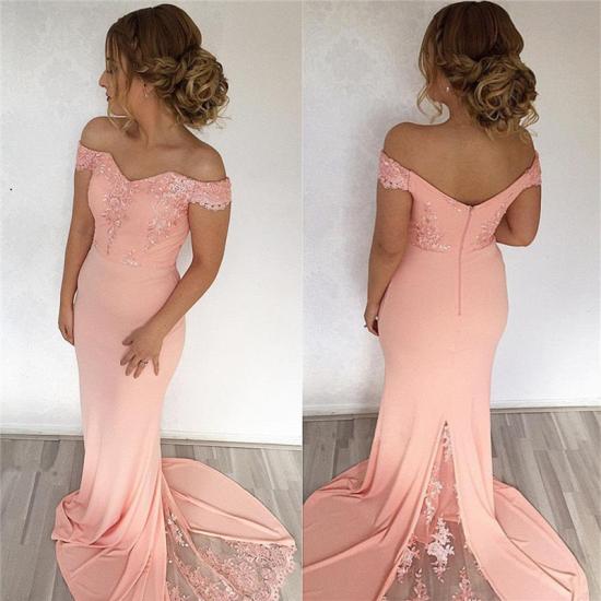 Off The Shoulder Pink Pretty Formal Evening Dress Cheap 2022 Long Lace Prom Dress_3