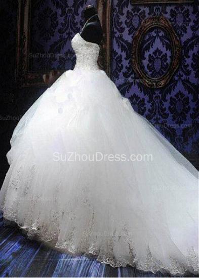 Elegant White Sweetheart Crystal Ball Gown Wedding Dress Court Train Bowknot Bridal Gowns with Beadings_2