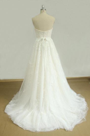 Elegantes trägerloses Spitzen-Tüll-Hochzeitskleid | Applikationen Weiße A-Linie Brautkleider_3