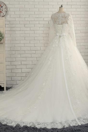 TsClothzone Modest Jewel Longsleeves White Wedding Dresses A-line Tulle Ruffles Bridal Gowns On Sale_3