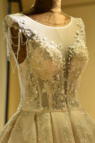 Erstaunliches Prinzessinnen-Hochzeitskleid mit glitzernder Perlenstickerei aus Tüll in Elfenbein_6