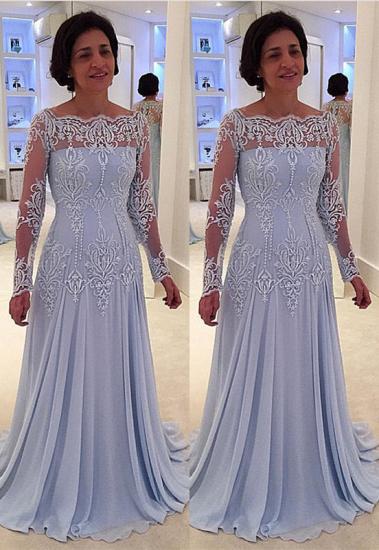 Elegant A-line Lace Long-Sleeve Mother-the-bride Dress