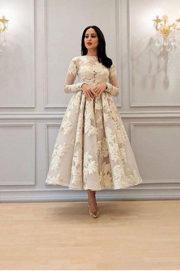 Charming Long Sleeves Floral A-line Evening Dress Ankle Length Party Dress_1