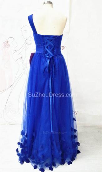 One Shoulder Royal Blue Long Prom Dresses with Butterfly Formal Lace-up Tulle Cute Evening Dresses_2