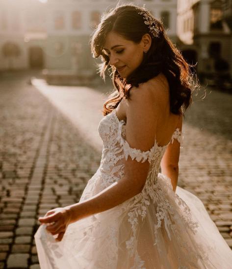Romantic Off Shoulder Tulle Wedding Dress for Bride_3