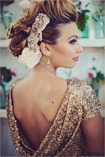 Sparkly Gold Sequins Wedding Party Dresses Floor Length Open Back Bridesmaid Dress_4