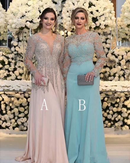 Charming Long Sleeve Lace Prom Dress | Front Split Prom Dress Mother of Bride Dress_1