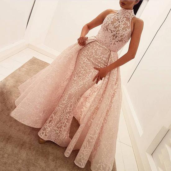 High Neck Sleeveless Lace Stunning Evening Dress | Illusion Puffy Overskirt Column Popular Prom Dress_2