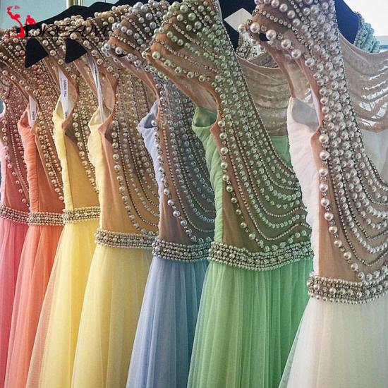 2022 Open Back Ruffles Prom Dresses Pearls Evening Gowns_3