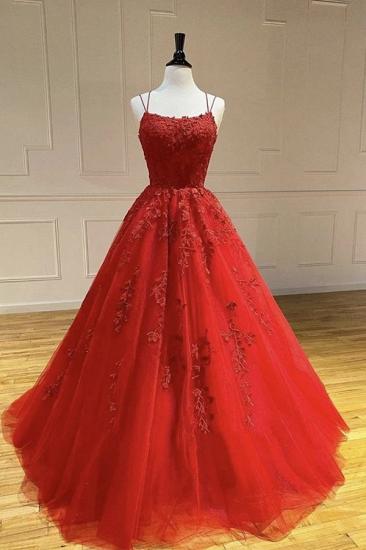 Red Lace appliques Ball gown Floor length Evening Dress_1