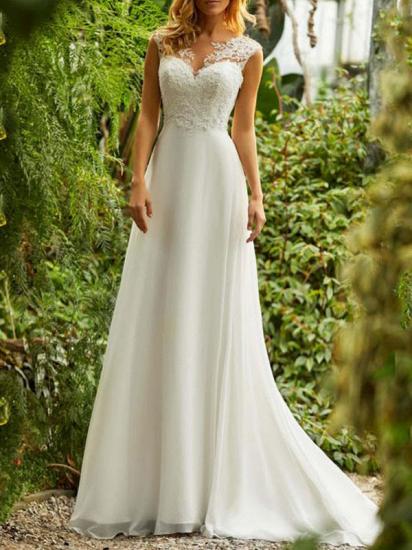 Elegante A-Linie Chiffon-Hochzeitskleider mit weißer Spitze und Herzausschnitt