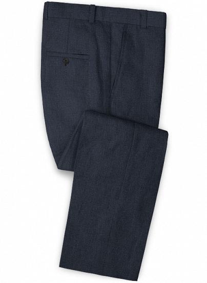 Casual summer style two-piece dark blue linen suit suit_3