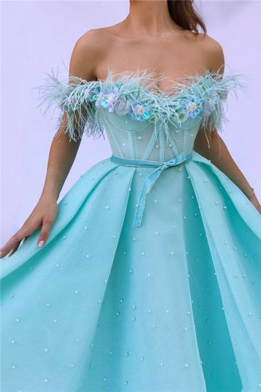 Sexy Off the SHoulder Sleeveless Prom Dress | Cute Feather Tulle Long Prom Dress with Pearls_2