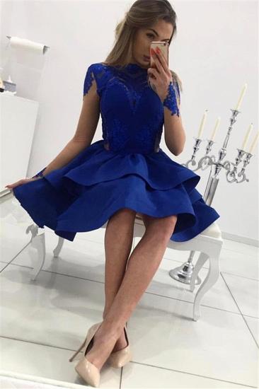 Royal Blue A-line Short Homecoming Dresses 2022 | Long Sleeves Appliques Tiered Hoco Dress_3