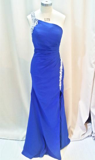 Formal Crystal One Shoulder Royal Blue Long Dresses for Juniors Chiffon Fitted Cheap Modest Zipper Prom Dresses_1