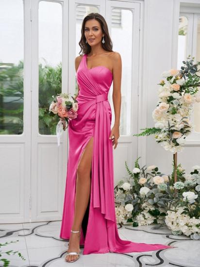 Einfaches langes rosa Sling-Seitenschlitz-Abendkleid | Rosa Ballkleid online_15