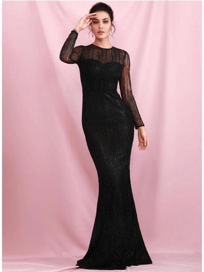 Elegante lange Ärmel schwarze Pailletten Abendkleid Meerjungfrau_4