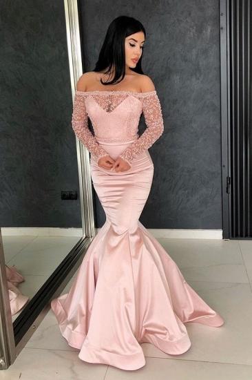 Glamorous Mermaid Off-the-Shoulder Prom Gowns | Long Sleeve Lace Evening Dresses_2