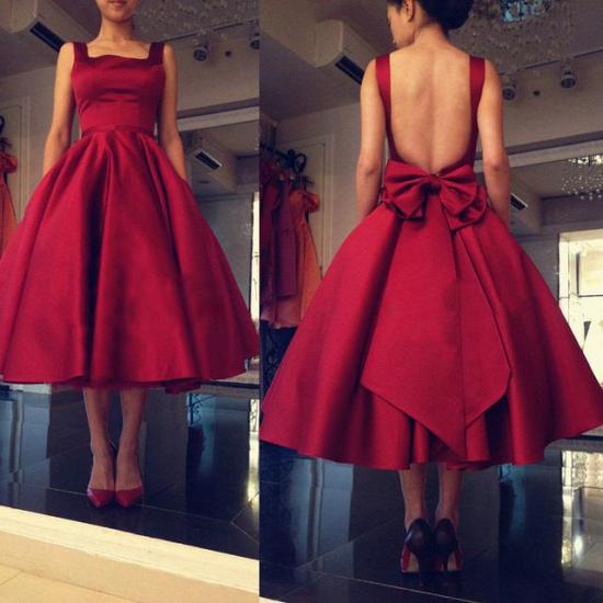 New Arrival Open Back Short Party Dresses A-Line Tea Length Bowknot Homecoming Gowns