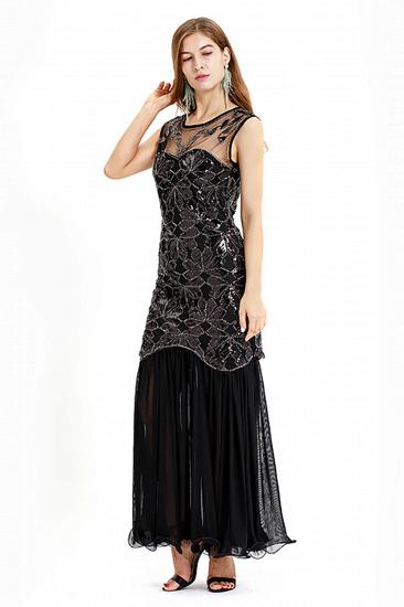 Beautiful Cap sleeves Long Black Cocktail Dresses | Shining Sequined Dress_8