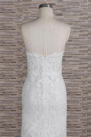 Chic-Schatz-Meerjungfrau-Spitze-Hochzeitskleid | Weiße ärmellose Brautkleider mit Applikationen_7