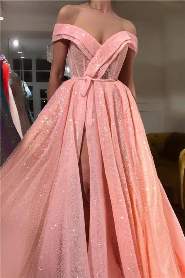 Sparkly Sequins Off the Shoulder Sweetheart Prom Dress | Sexy Sleeveless Front Slit Long Prom Dress