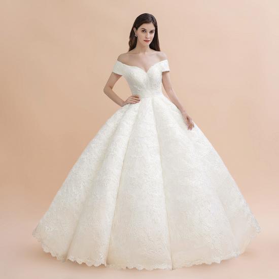 Elegante schulterfreie Brautkleider aus weißer Spitze mit weißen Spitzenapplikationen_4