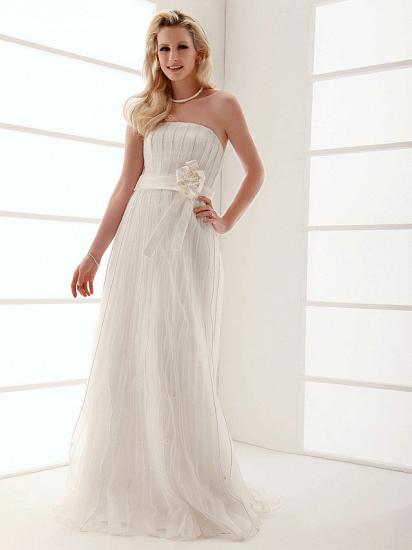 Elegant Sheath Wedding Dresses Strapless Organza Sleeveless Bridal Gowns On Sale_3
