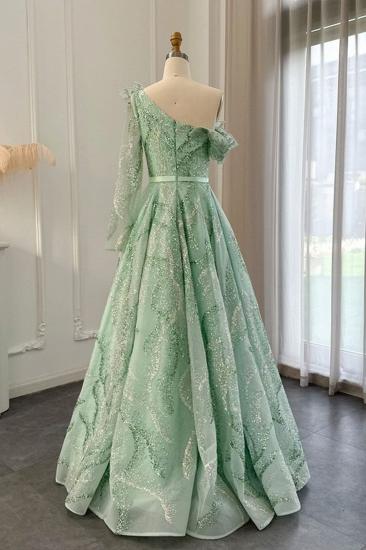 Luxuriöses Aline-Ballkleid-Abendkleid mit glänzenden Pailletten und Schärpe_7