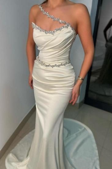 Sexy One-Shoulder-Sleeveless Mermaid Long White Prom Dresses_3