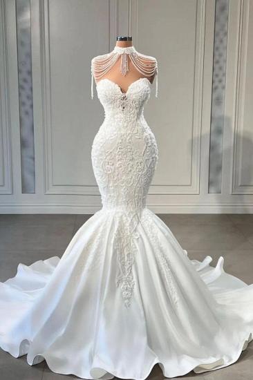 Luxurious Mermaid Floor-length Lace Wedding Dress_1