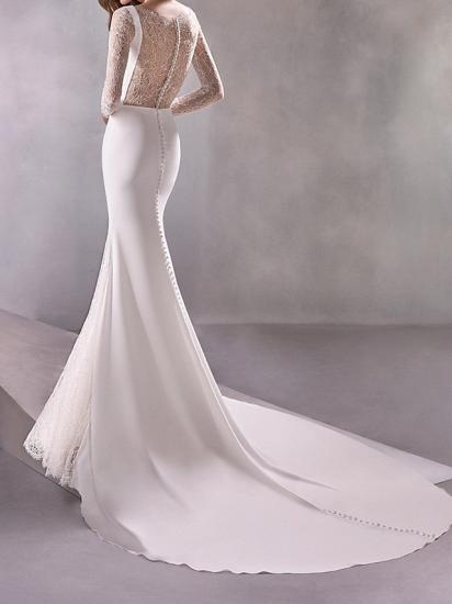 Illusion Mermaid Wedding Dress Bateau Long Sleeve Formal Plus Size Bridal Gowns Sweep Train_2