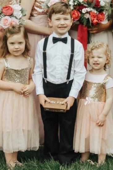 Glamouröse Träger Tee Länge Pailletten Tüll Blumenmädchenkleider | Champagner Kinderkleid Für Hochzeit