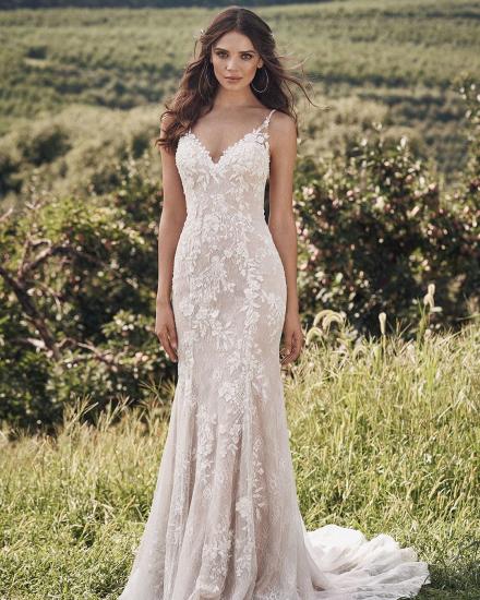 Mermaid ivory lace sleeveless long wedding dress_2