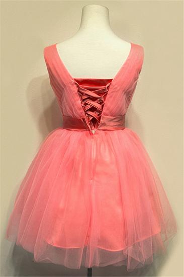 Cute Watermelon V-Neck Mini Homecoming Dress with Bowknot Lace-up Tiered Ruffle Short Bridesmaid Dresses_2
