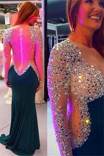 Classic Long Sleeve Mermaid Evening Dresses Crystals Zipper Back