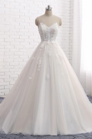 TsClothzone Affordable Spaghetti Straps Sleeveless Lace Wedding Dresses A-line Tulle Ruffles Bridal Gowns On Sale