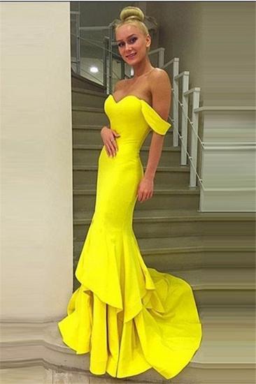Mermaid Tiered Sweep Train Off-the-Shoulder Evening Gown 2022 Sexy Prom Dress_1