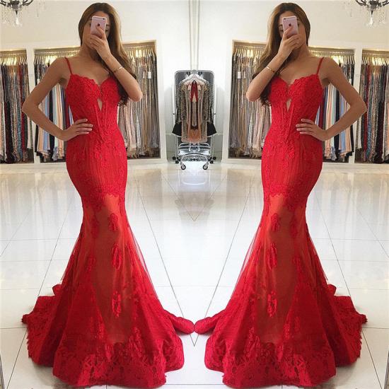Spaghetti Straps Red Lace Evening Dresses | Mermaid Sexy Prom Dresses_4