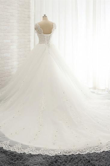 TsClothzone Glamorous V-Ausschnitt Träger Weiße Brautkleider mit Applikationen A-Linie ärmellose Tüll Brautkleider Online_3