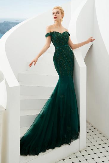 Harvey | Emerald green Mermaid Tulle Prom dress with Beaded Lace Appliques_3
