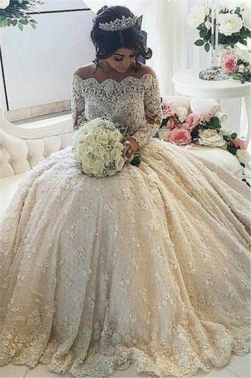 Vintage Ball Gown 2022 Lace Wedding Gowns Beaded Appliques Long Sleeves Lace Bride Dresses_2