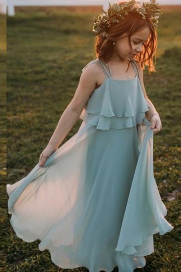 Summer Light Chiffon Sky blue Spaghetti Straps Long Flower Girl Dresses | Little Girls Peagant Dress Online_1