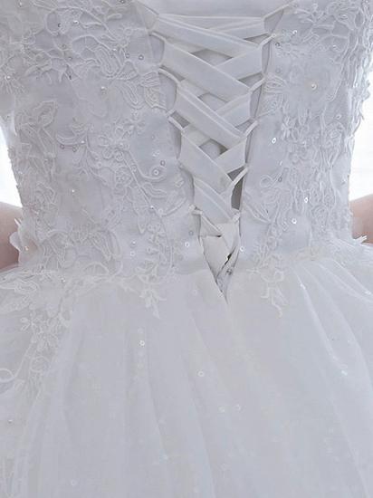 Half Sleeves Tulle White Lace Ruffles Ball Gown Wedding Dresses_4