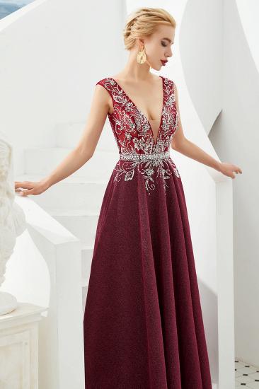 Caitin Catherine | Sexy V-neck Burgundy Sparkle Prom Dresses, Custom made Sleeveless Backless Evening Gowns_8
